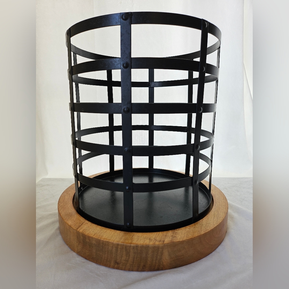Large Indoor/Outdoor Rustic Wood & Metal Candle Holder Industrial Farmhouse